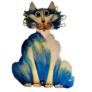 Hand Crafted Vintage Cat Metal Folk Art Hand Painted Tramp Art?